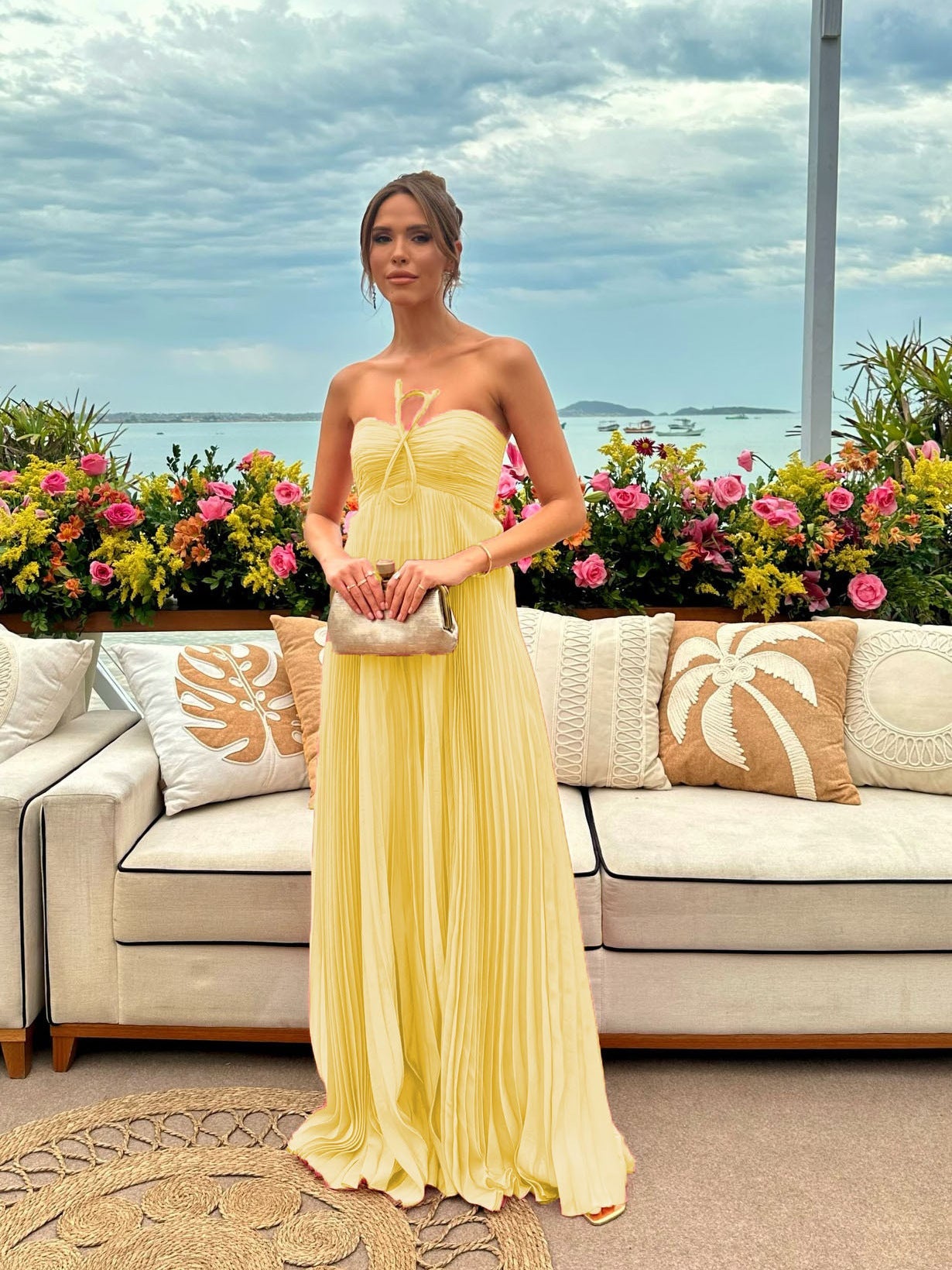 Strapless Pleated Wedding Guest Maxi Dress for Women
