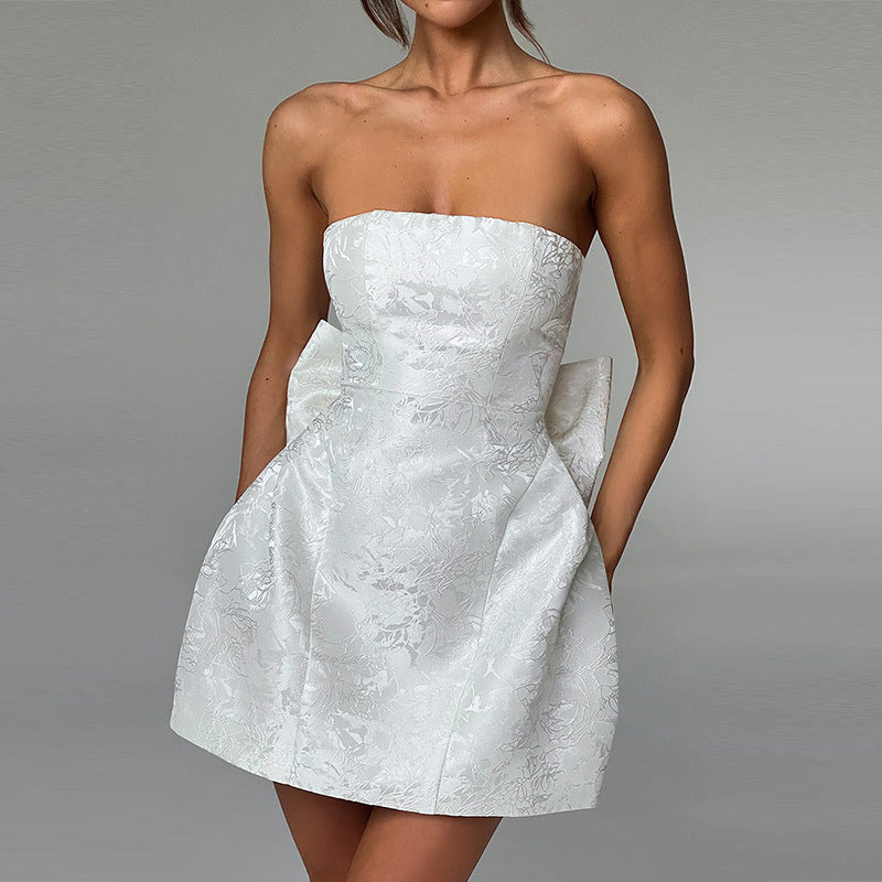 Strapless Floral Jacquard Mini Dress for Women