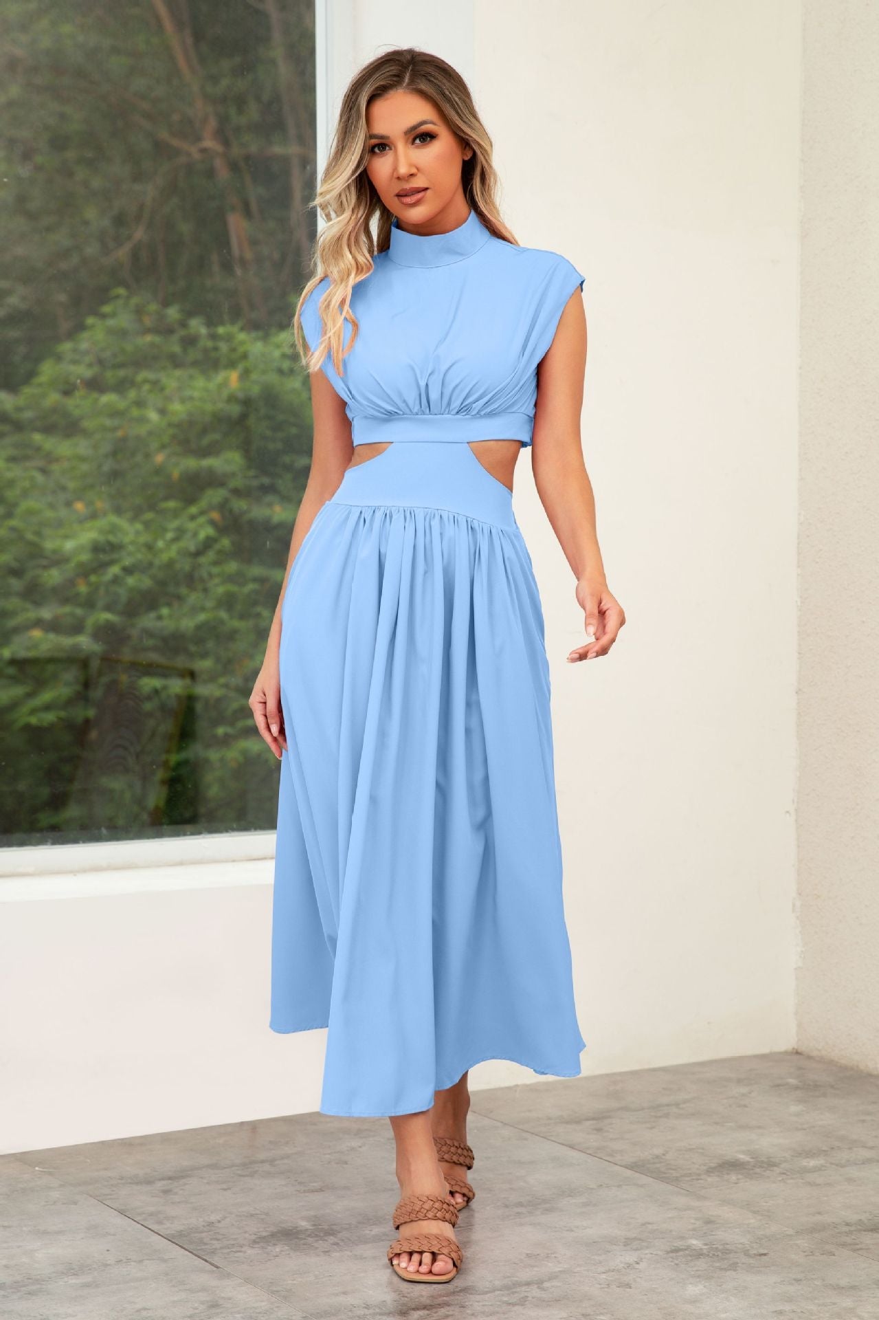Stand Collar Cut-Out Wedding Guest Maxi Dress for Women