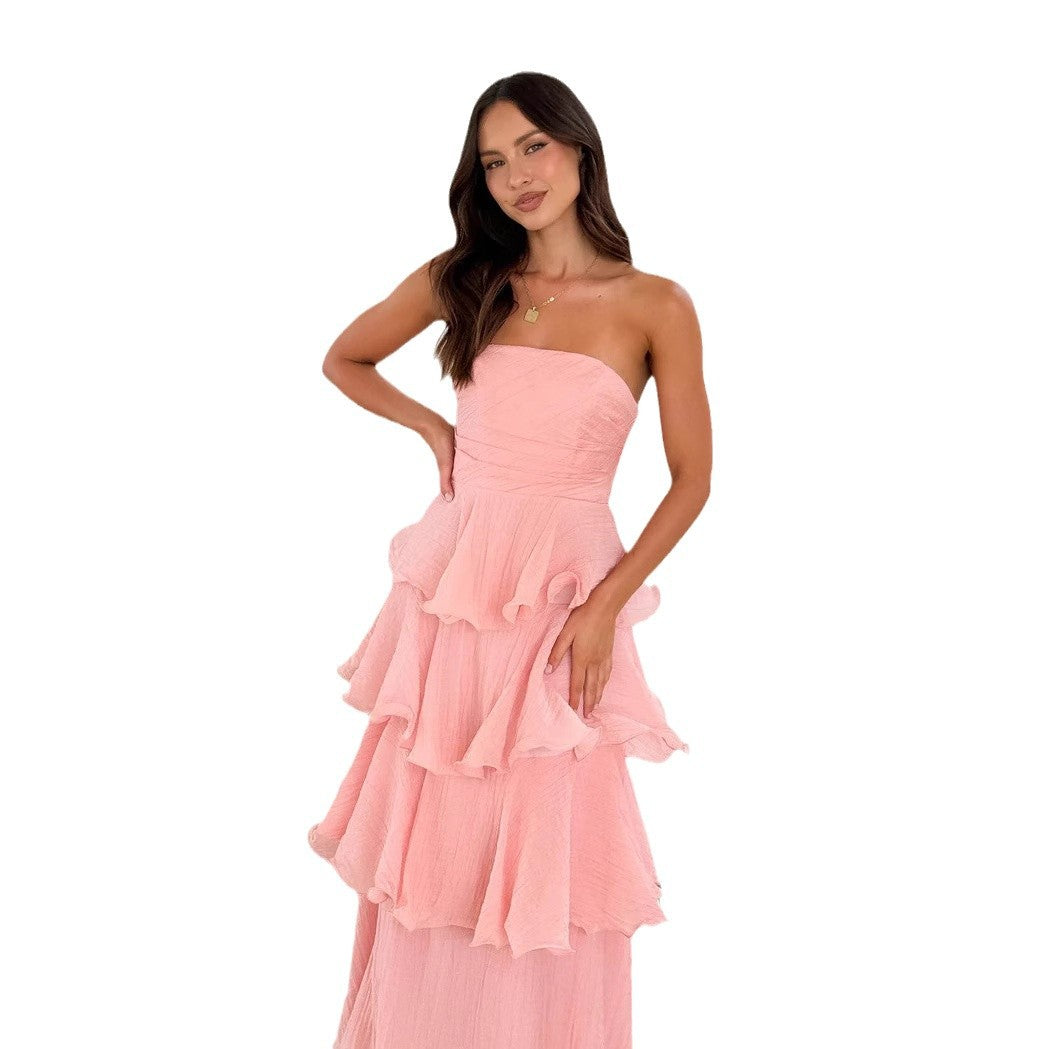 Strapless Ruffle Wedding Guest Maxi Dress for Women