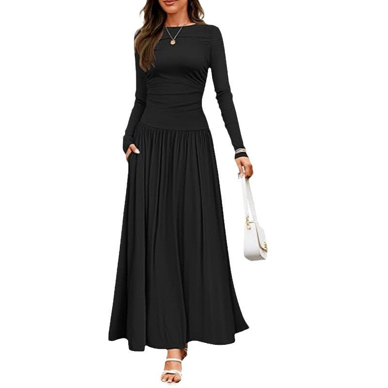 Long Sleeve Wedding Guest Maxi Dress with Pockets for Women