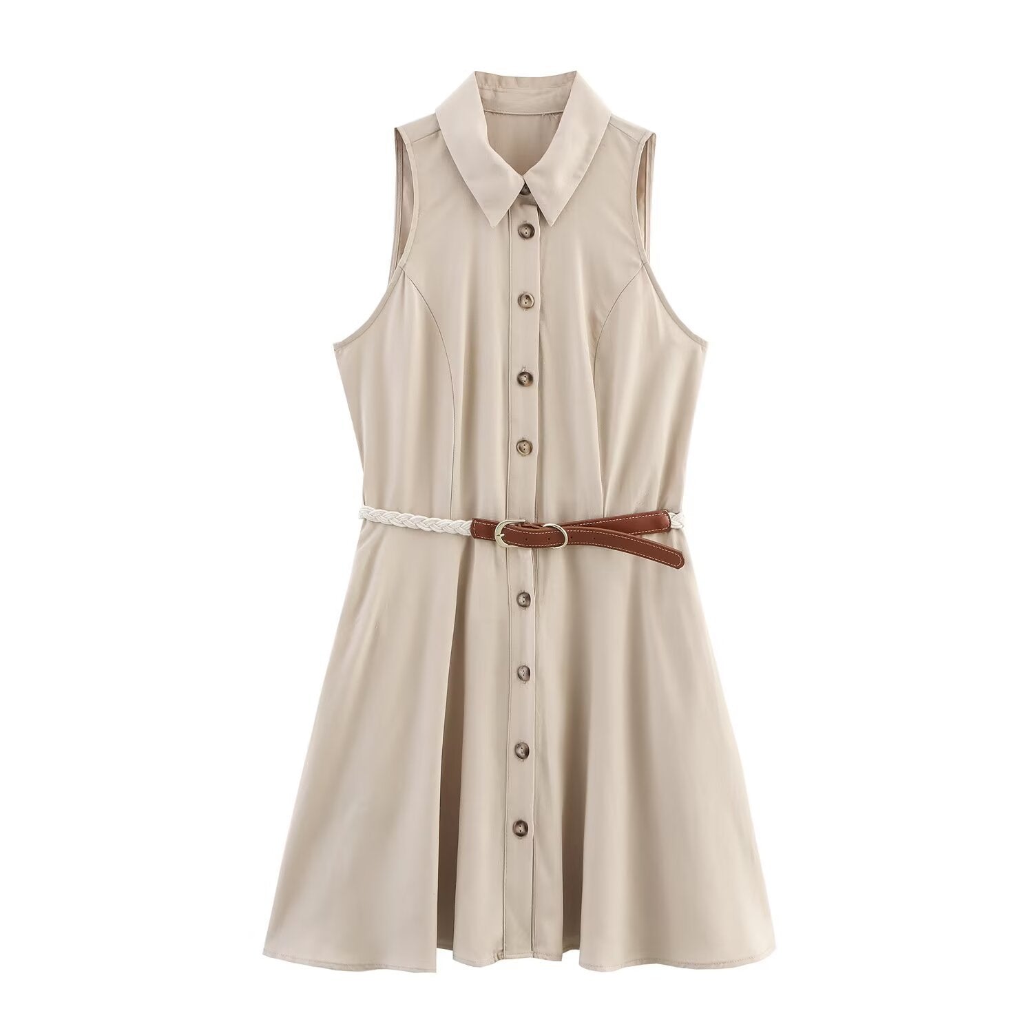 Sleeveless Button Front Mini Shirt Dress for Women