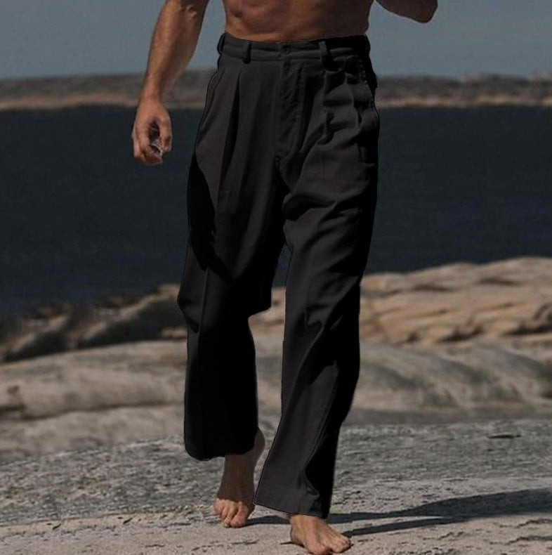 Linen Straight Leg Trousers for Men