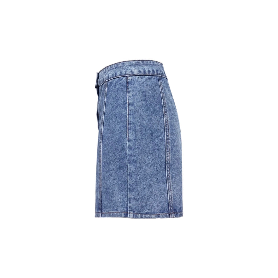 A-Line Button-Up Denim Mini Skirt for Women