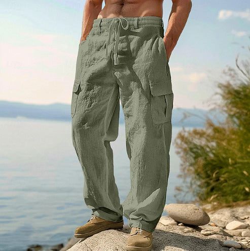 Straight Leg Cargo Trousers with Side Pockets for Men - Light green