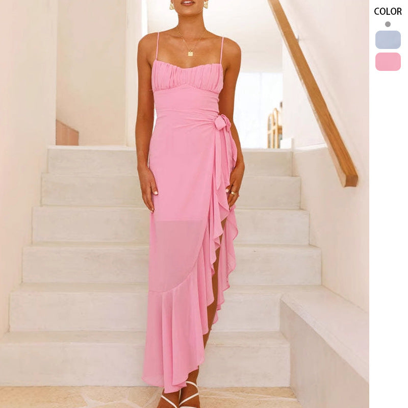 Strappy Wedding Guest Maxi Dress with Ruffle Detail for Women