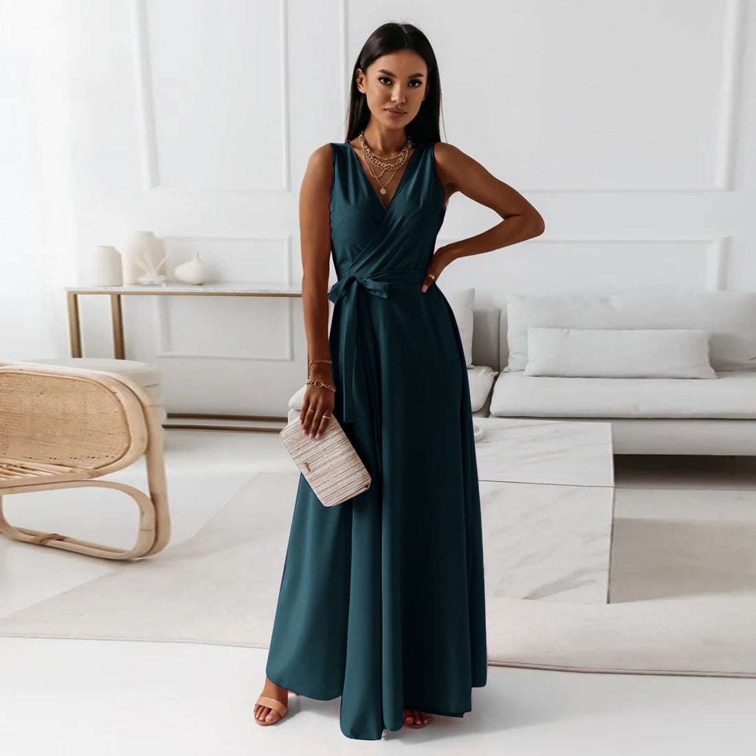 Wedding Guest V-Neck Wrap Maxi Dress for Women
