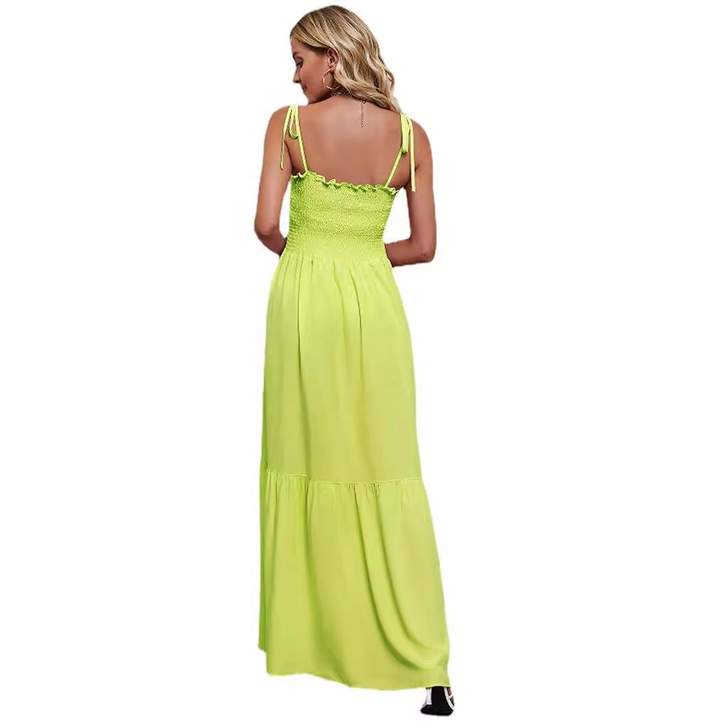 Smocked Sleeveless Wedding Guest Maxi Dress for Women