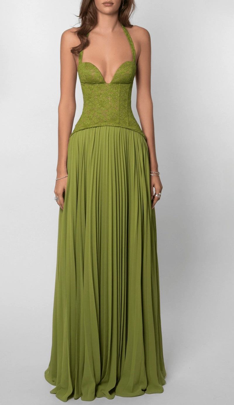 Halterneck Wedding Guest Pleated Maxi Dress for Women