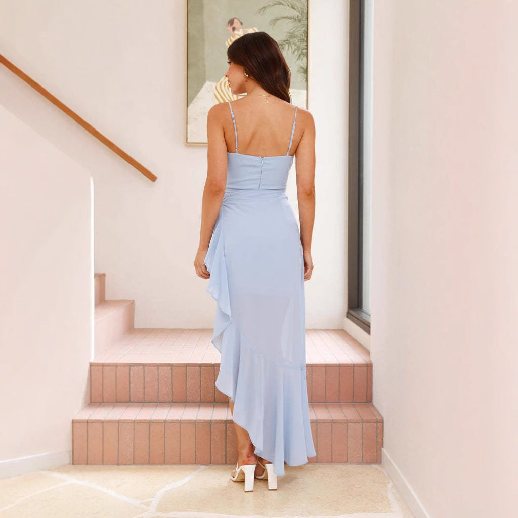 Strappy Wedding Guest Maxi Dress with Ruffle Detail for Women