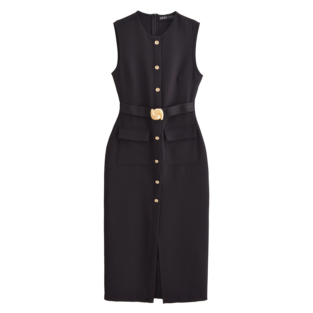 Button Down Midi Dress with Waist Belt for Women