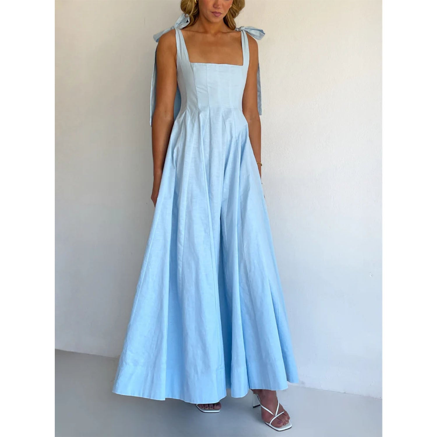 Square Neck Tie-Shoulder Maxi Dress Wedding Guest for Women
