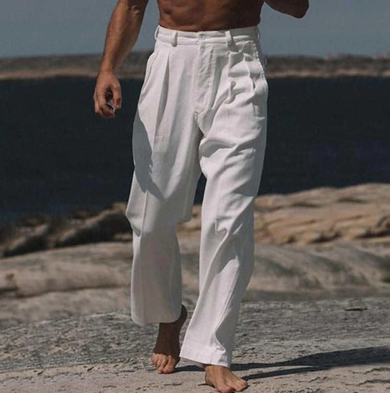 Linen Straight Leg Trousers for Men