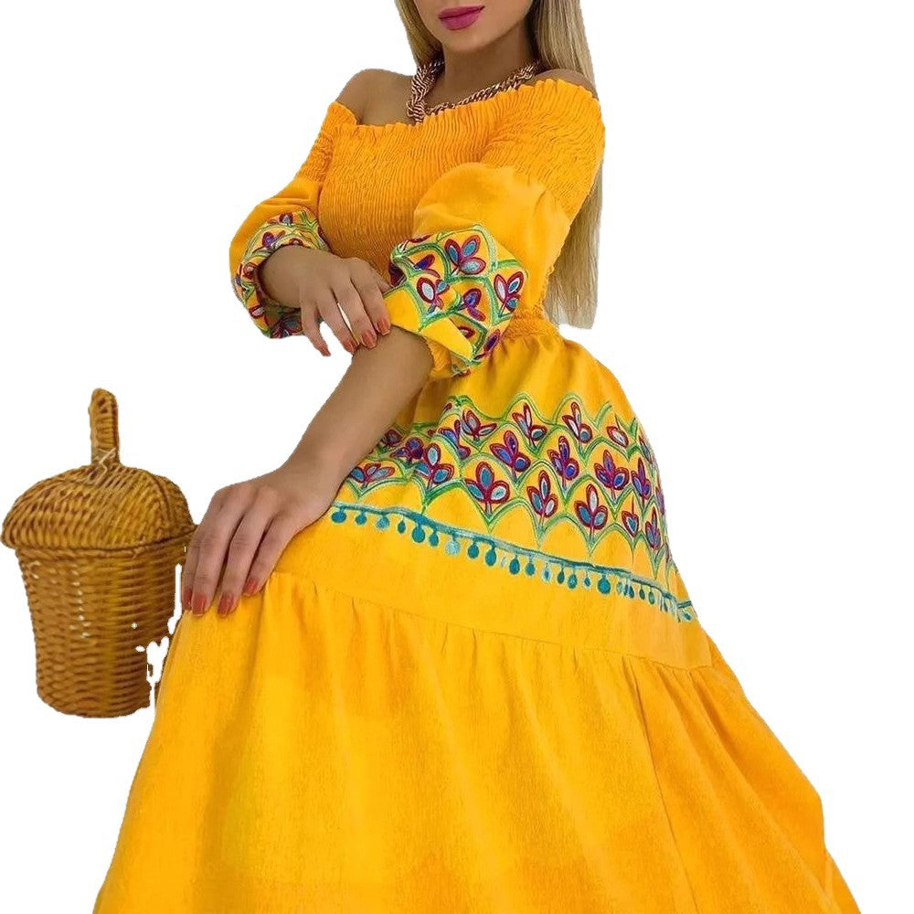 Off-the-Shoulder Embroidered Maxi Dress for Women