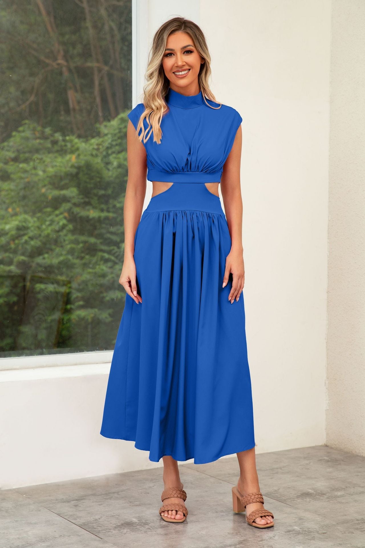Stand Collar Cut-Out Wedding Guest Maxi Dress for Women