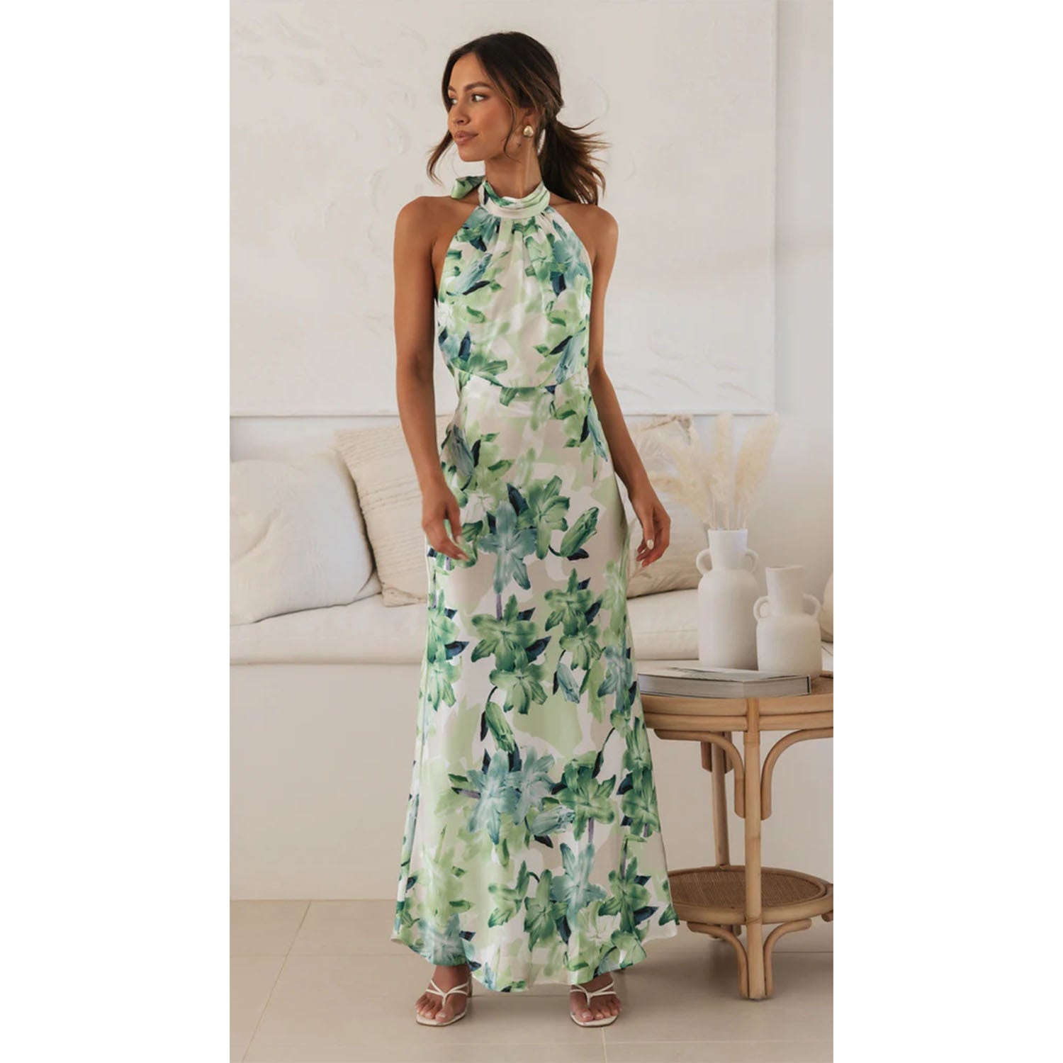Halter Neck Floral Maxi Dress for Women