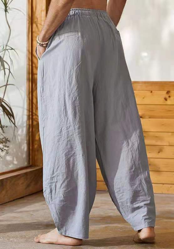 Linen Trousers with Elastic Waist for Men