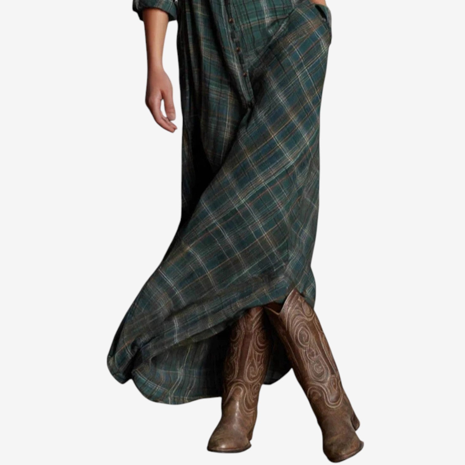 Button-Down Plaid Wedding Guest Maxi Dress for Women