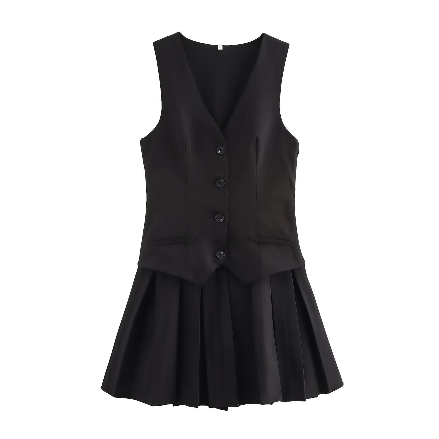 Pleated Two Piece Gilet and Mini Dress Set for Women