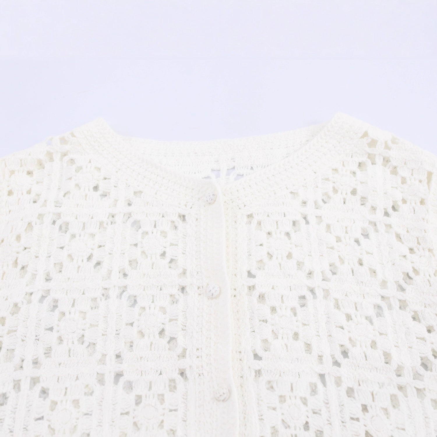 Cropped Crew Neck Crochet Co-Ord Shorts Set for Women