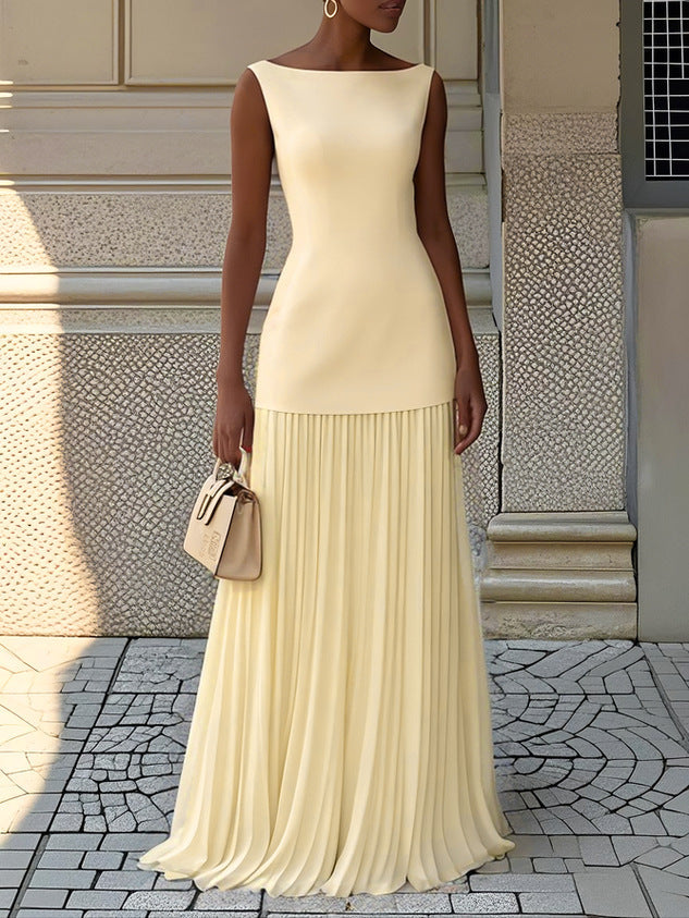 Sleeveless Pleated Maxi Dress Wedding Guest for Women