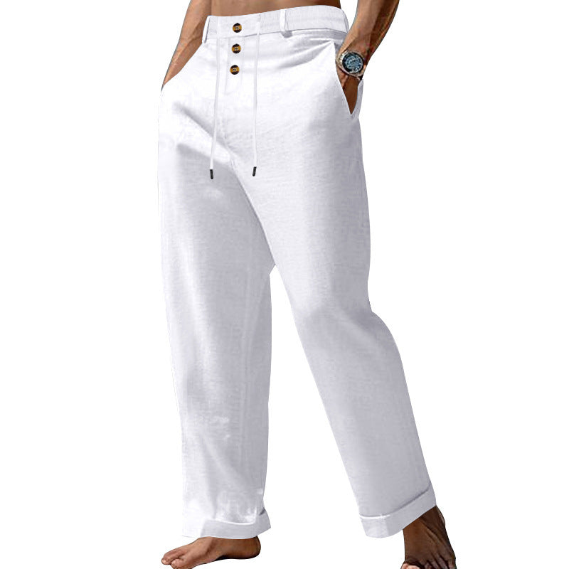 Linen Trousers with Button Waist for Men
