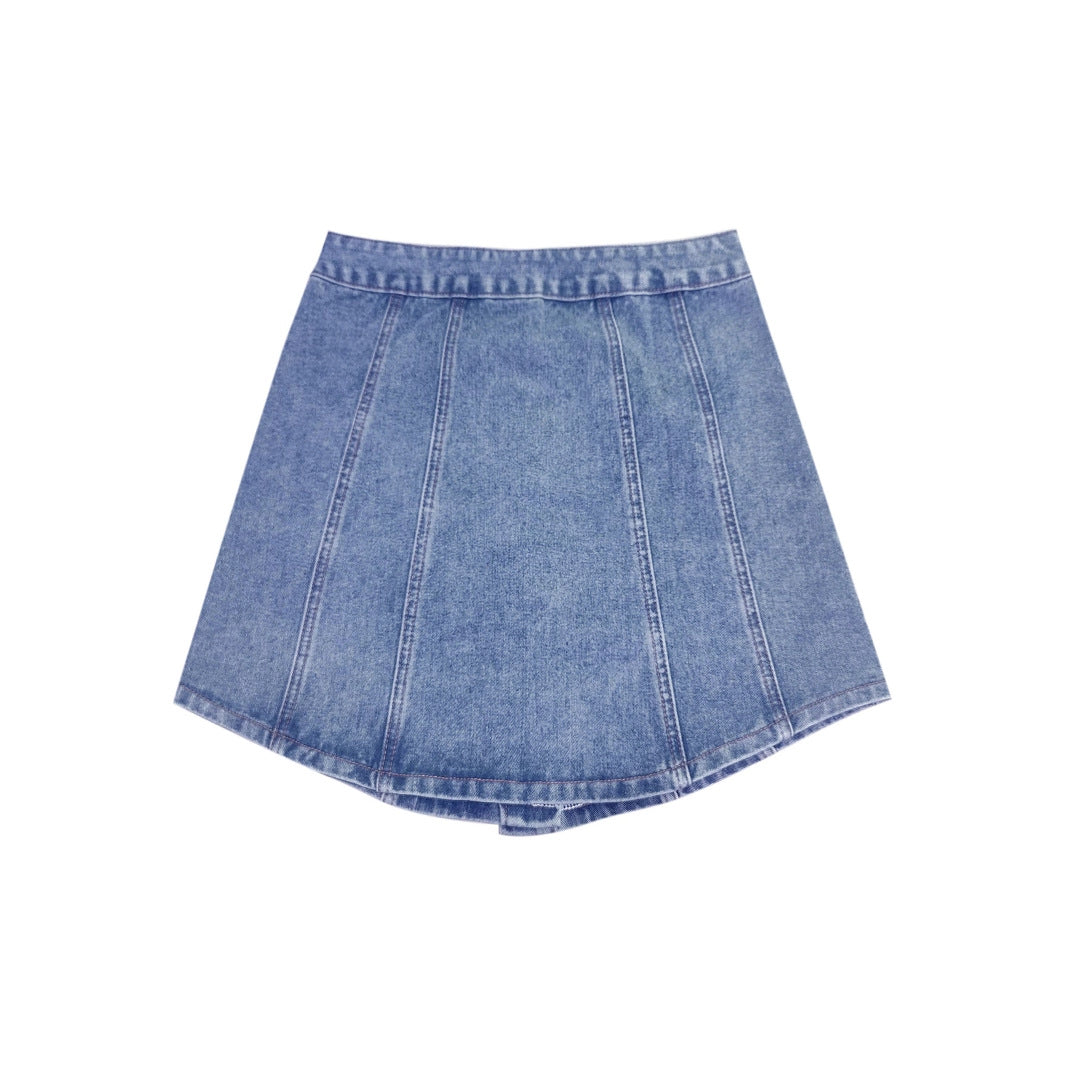 A-Line Button-Up Denim Mini Skirt for Women