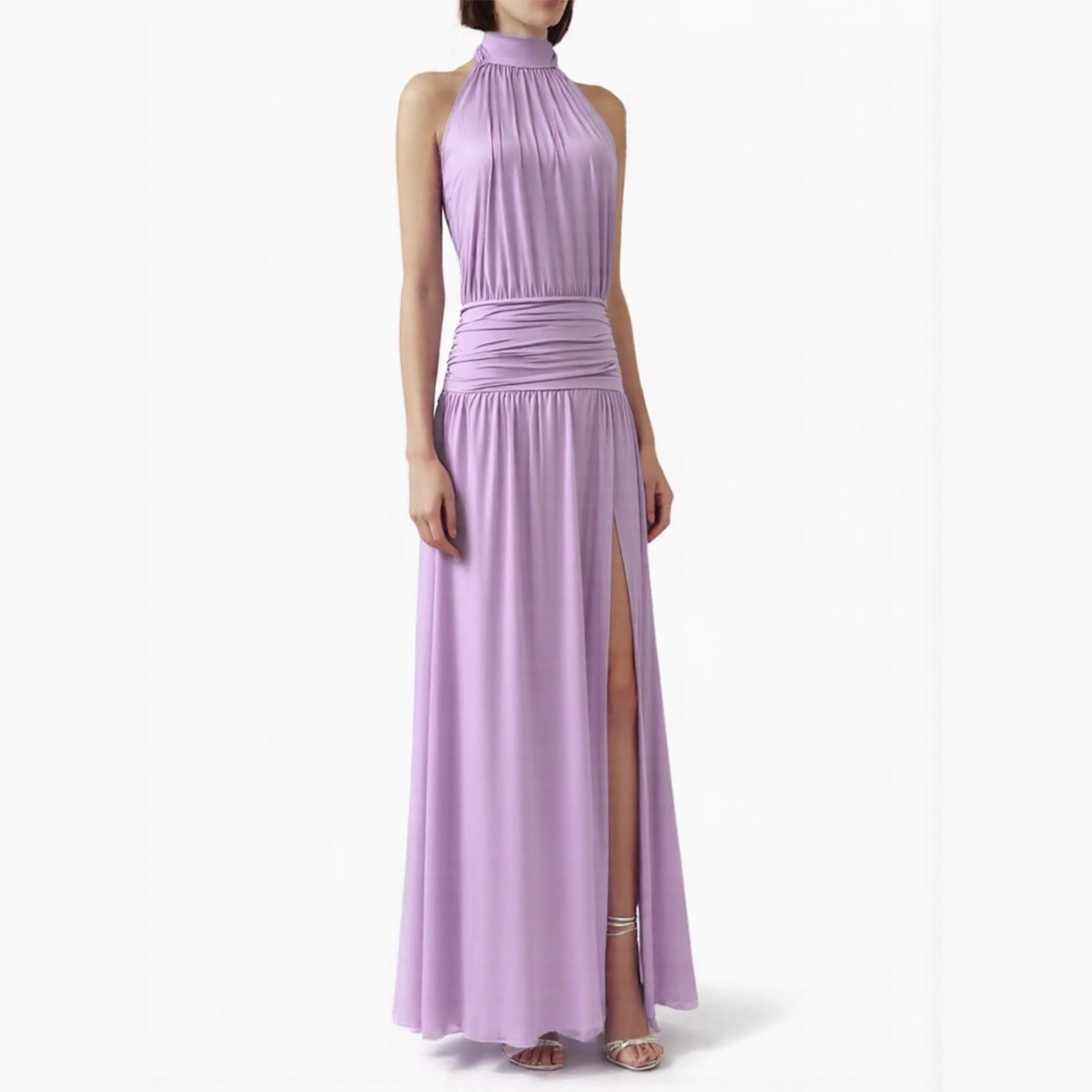 Halter Neck Side Slit Wedding Guest Maxi Dress for Women