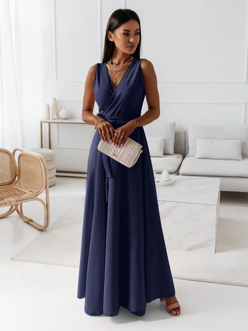 Wedding Guest V-Neck Wrap Maxi Dress for Women