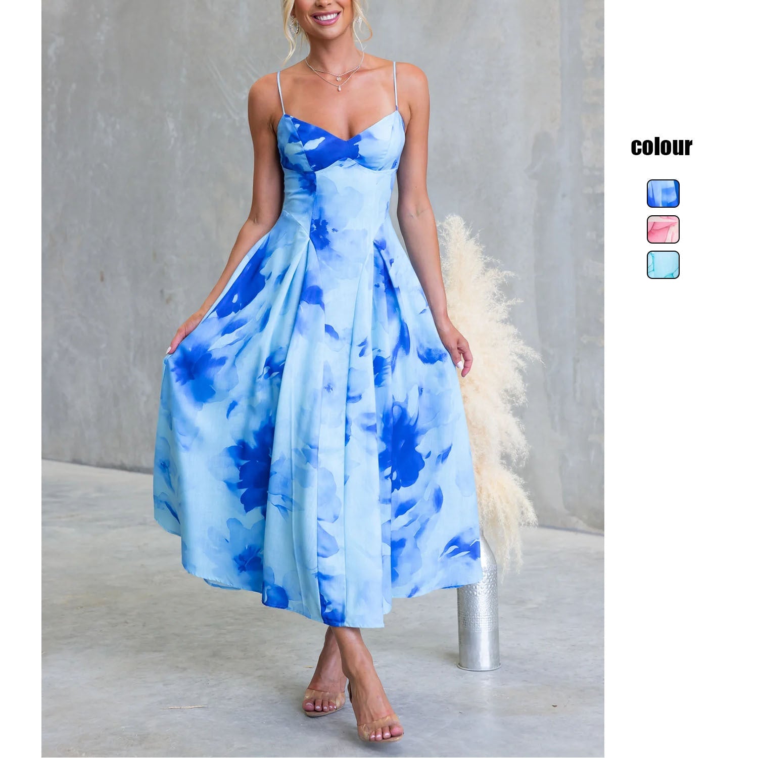 V-Neck Wedding Guest Floral Maxi Dress for Women