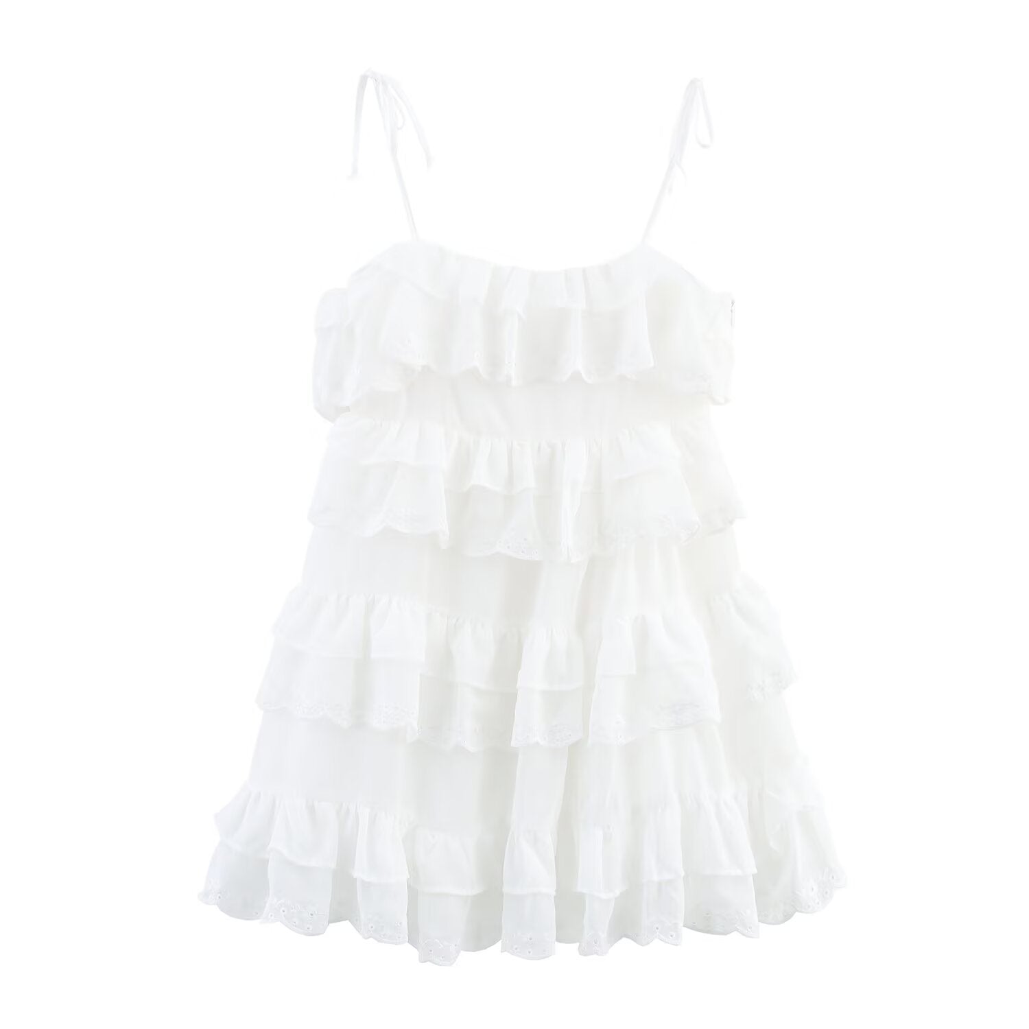 Tiered Ruffle Mini Dress with Thin Straps for Women
