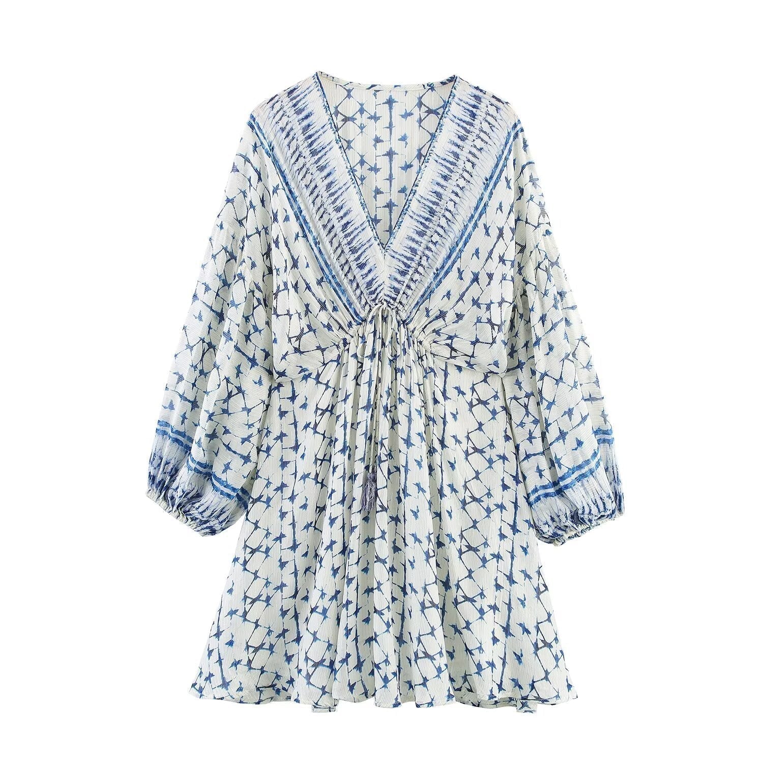 V-Neck Long Sleeve Mini Dress for Women
