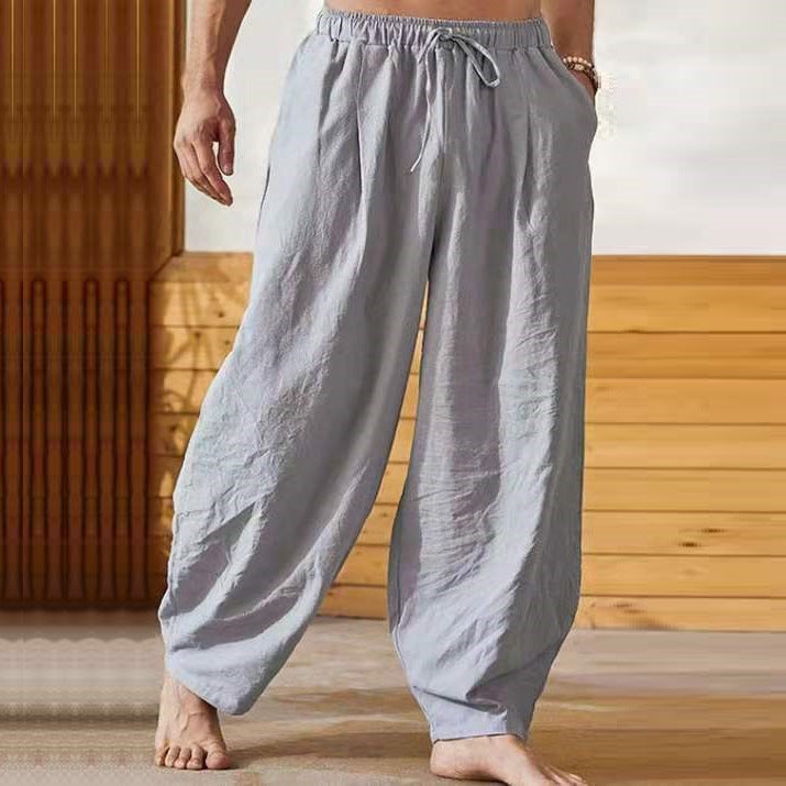 Linen Trousers with Elastic Waist for Men