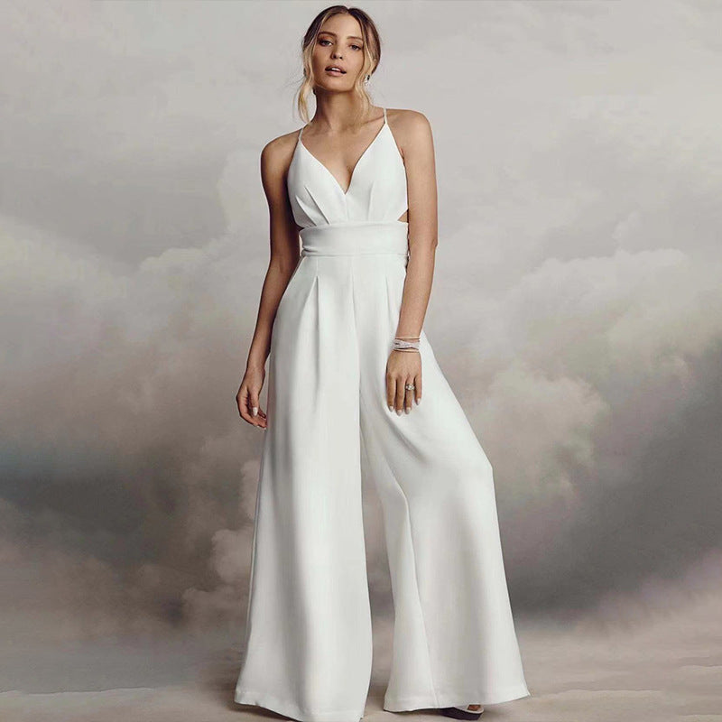 V-Neck Wide Leg Jumpsuit for Women
