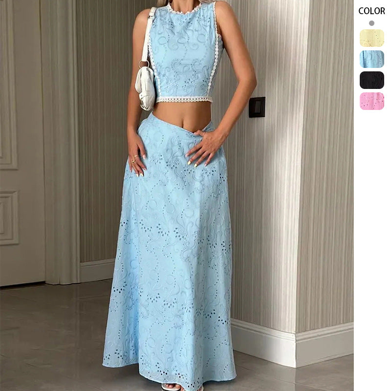 Sleeveless Wedding Guest Maxi Dress with Eyelet Embroidery for Women