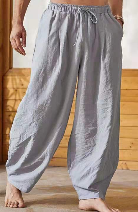 Linen Trousers with Elastic Waist for Men