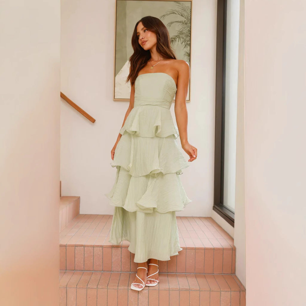 Strapless Ruffle Wedding Guest Maxi Dress for Women