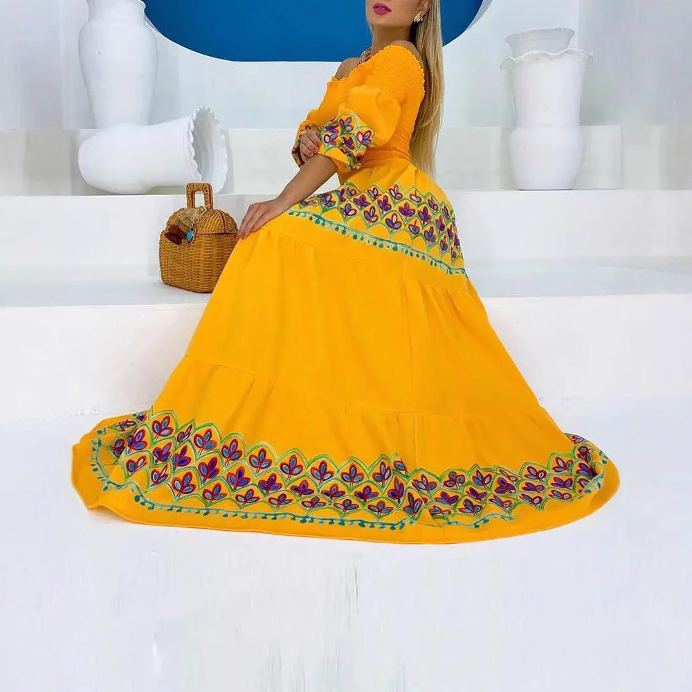 Off-the-Shoulder Embroidered Maxi Dress for Women