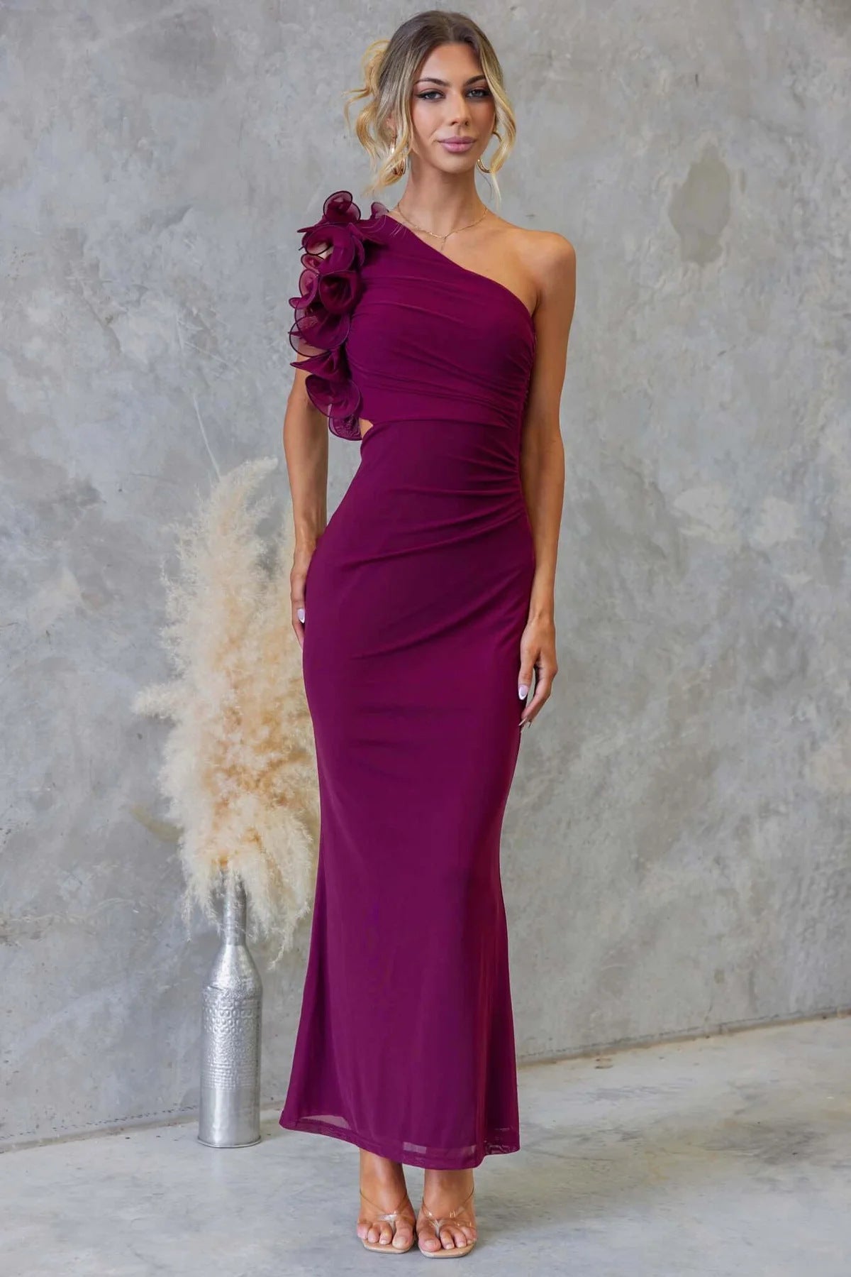 One-Shoulder Ruffled Wedding Guest Maxi Dress for Women