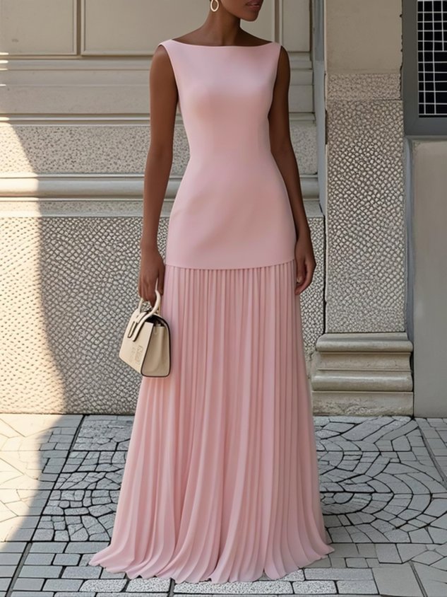 Sleeveless Pleated Maxi Dress Wedding Guest for Women