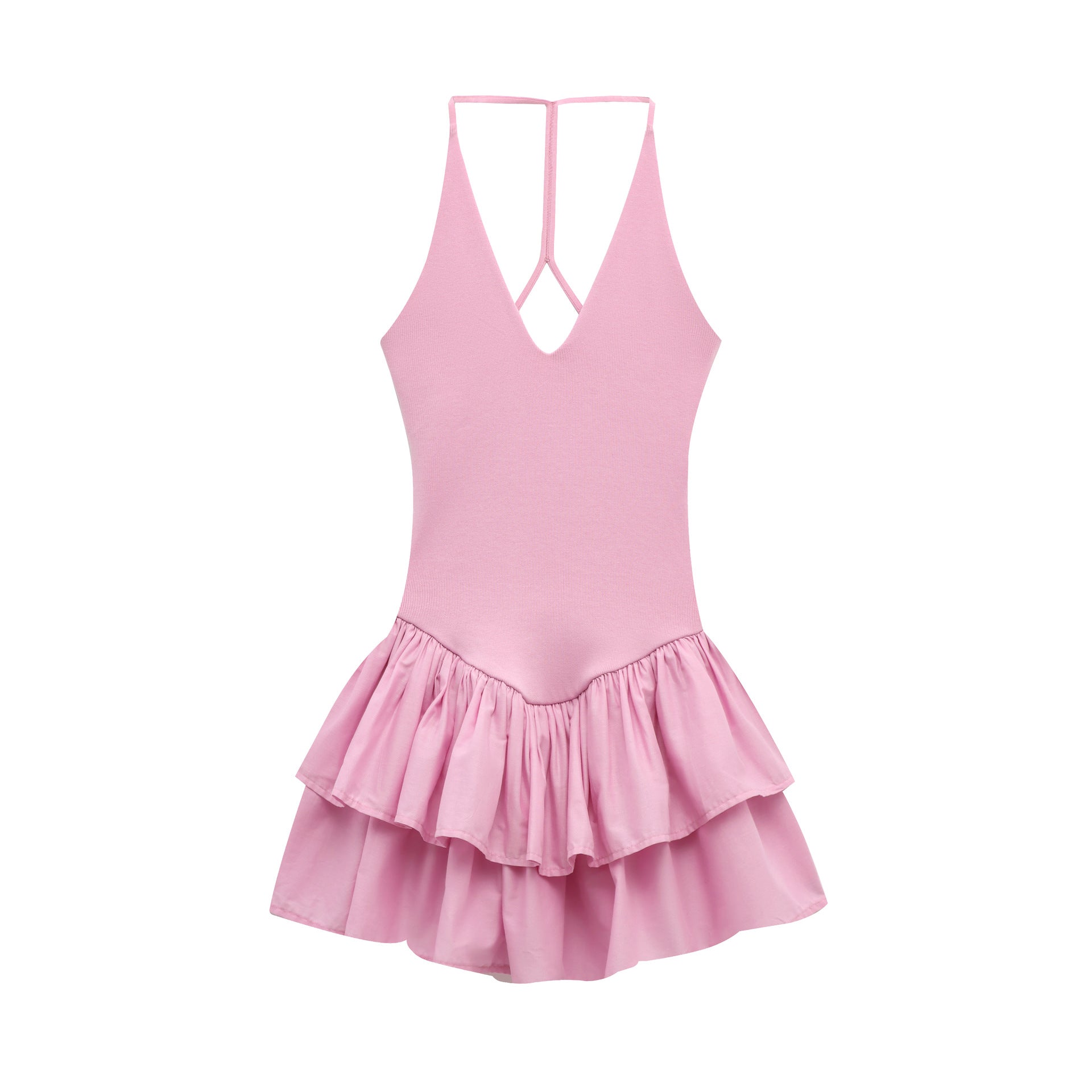 Tiered Ruffle Mini Dress with Halter Neck for Women