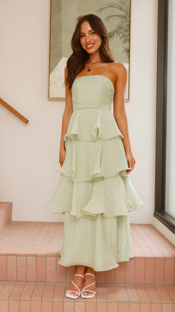Strapless Ruffle Wedding Guest Maxi Dress for Women