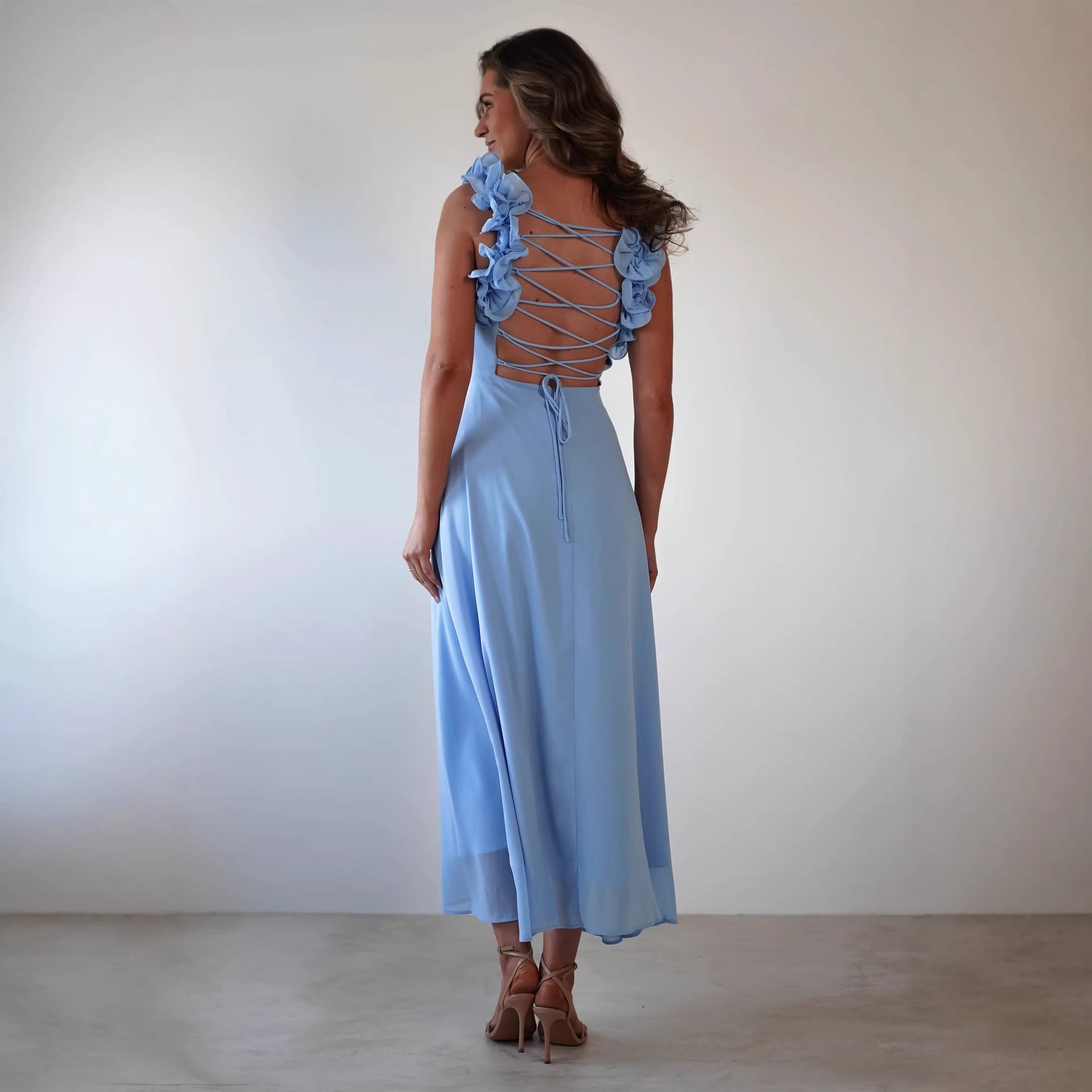 Ruffle Shoulder Wedding Guest Maxi Dress for Women
