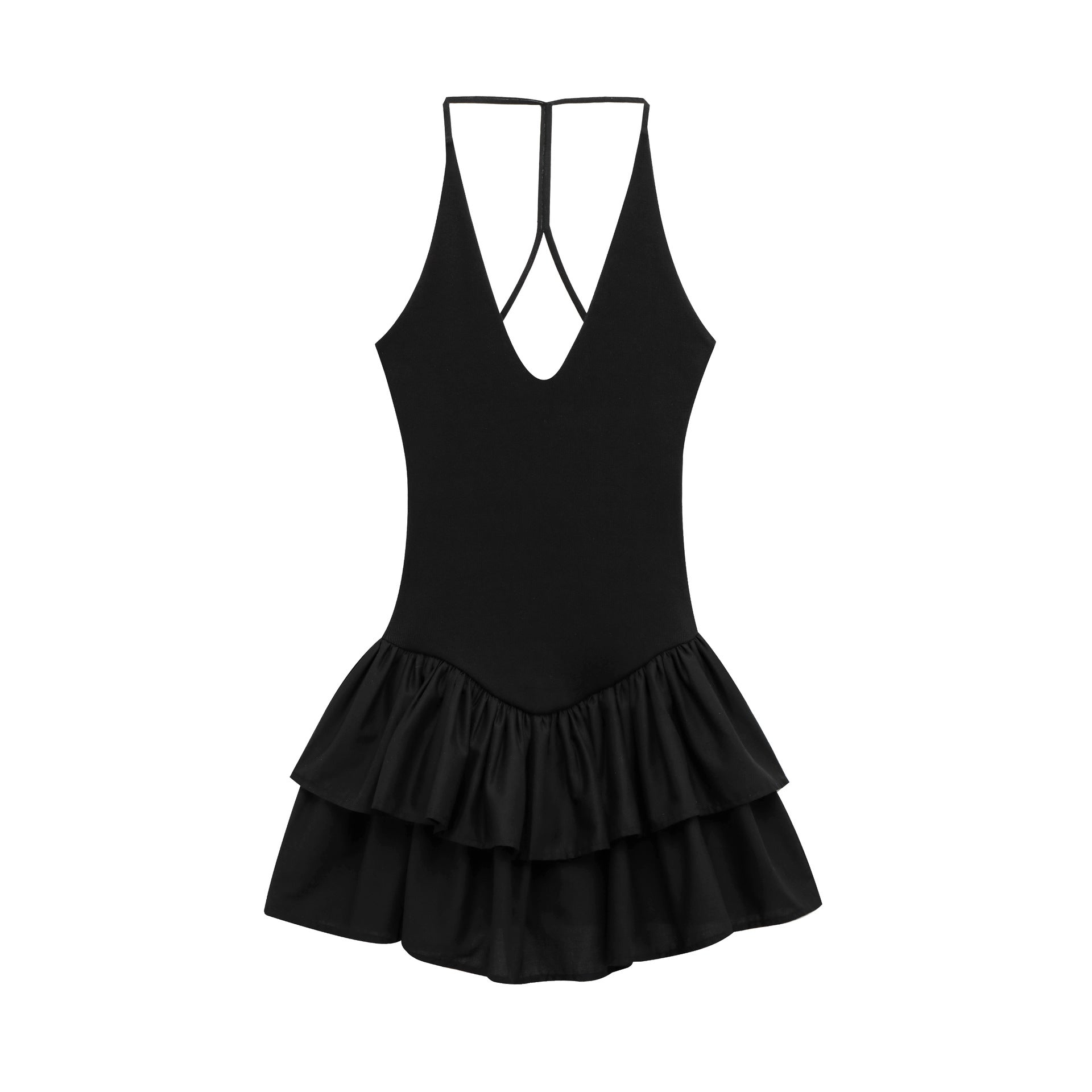 Tiered Ruffle Mini Dress with Halter Neck for Women