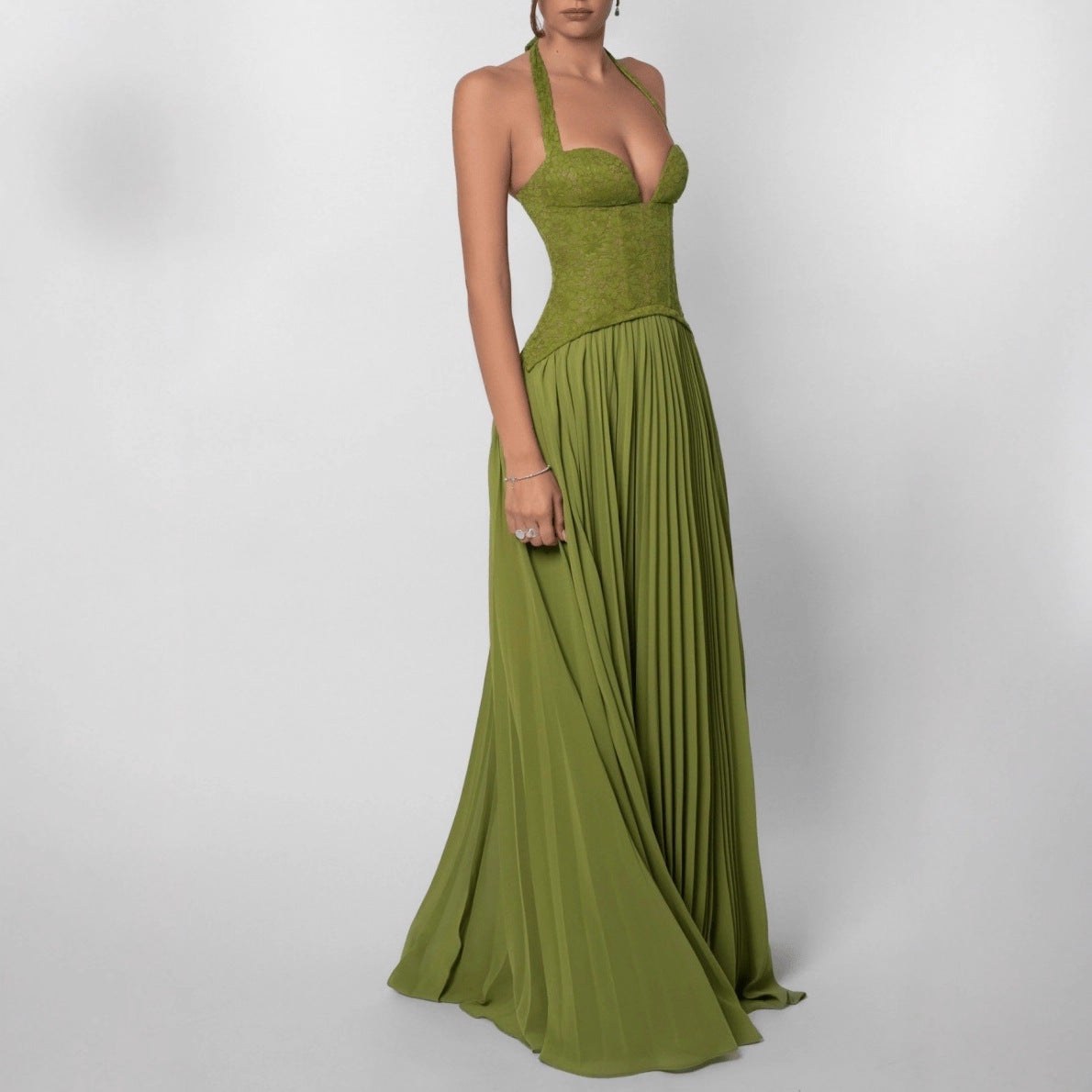 Halterneck Wedding Guest Pleated Maxi Dress for Women