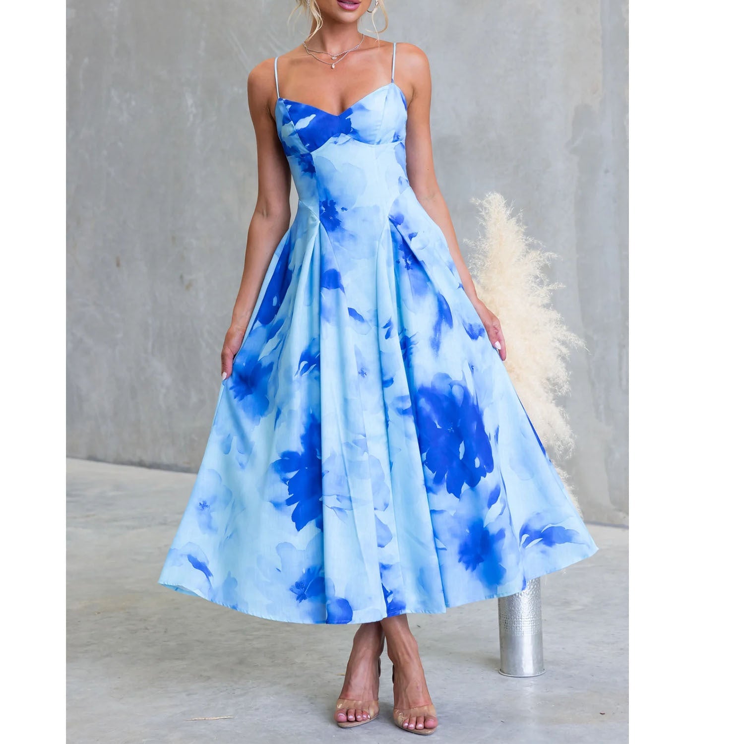 V-Neck Wedding Guest Floral Maxi Dress for Women