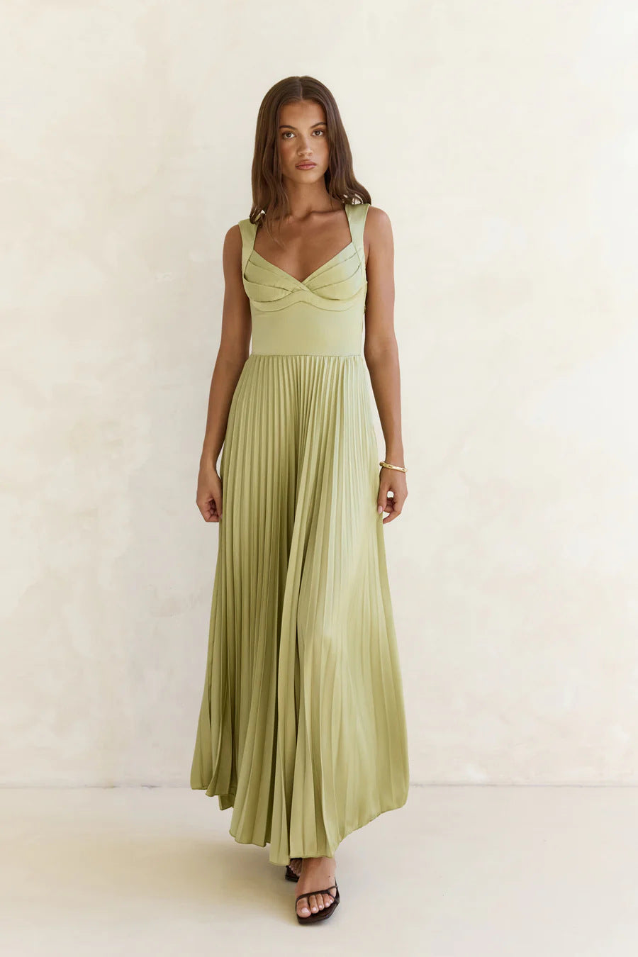 Pleated V-Neck Wedding Guest Maxi Dress for Women