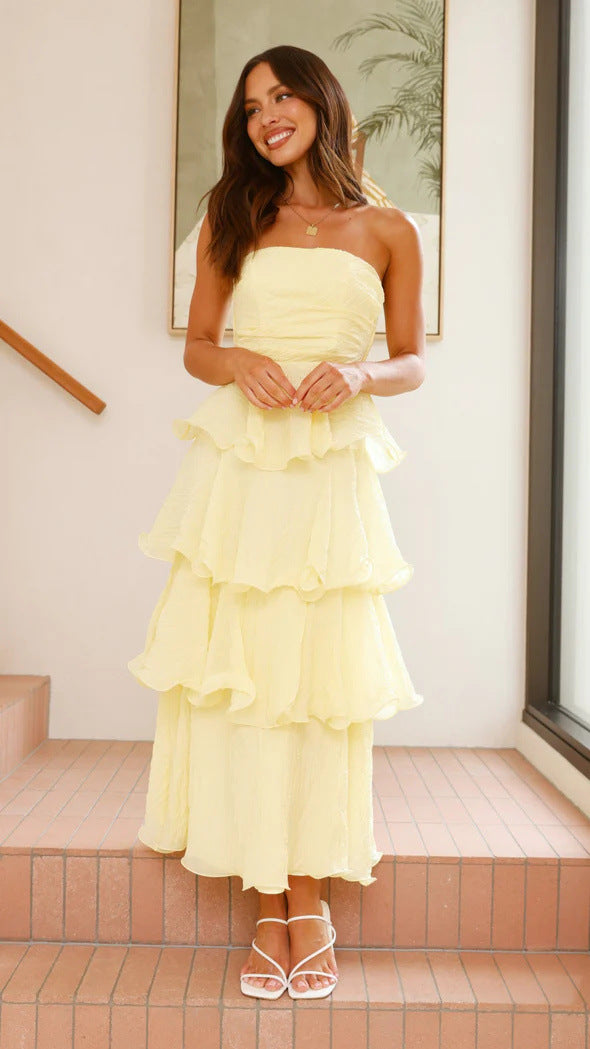 Strapless Ruffle Wedding Guest Maxi Dress for Women