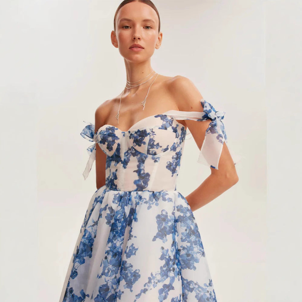 Sweetheart Neckline A-Line Midi Dress with Tie Straps for Women