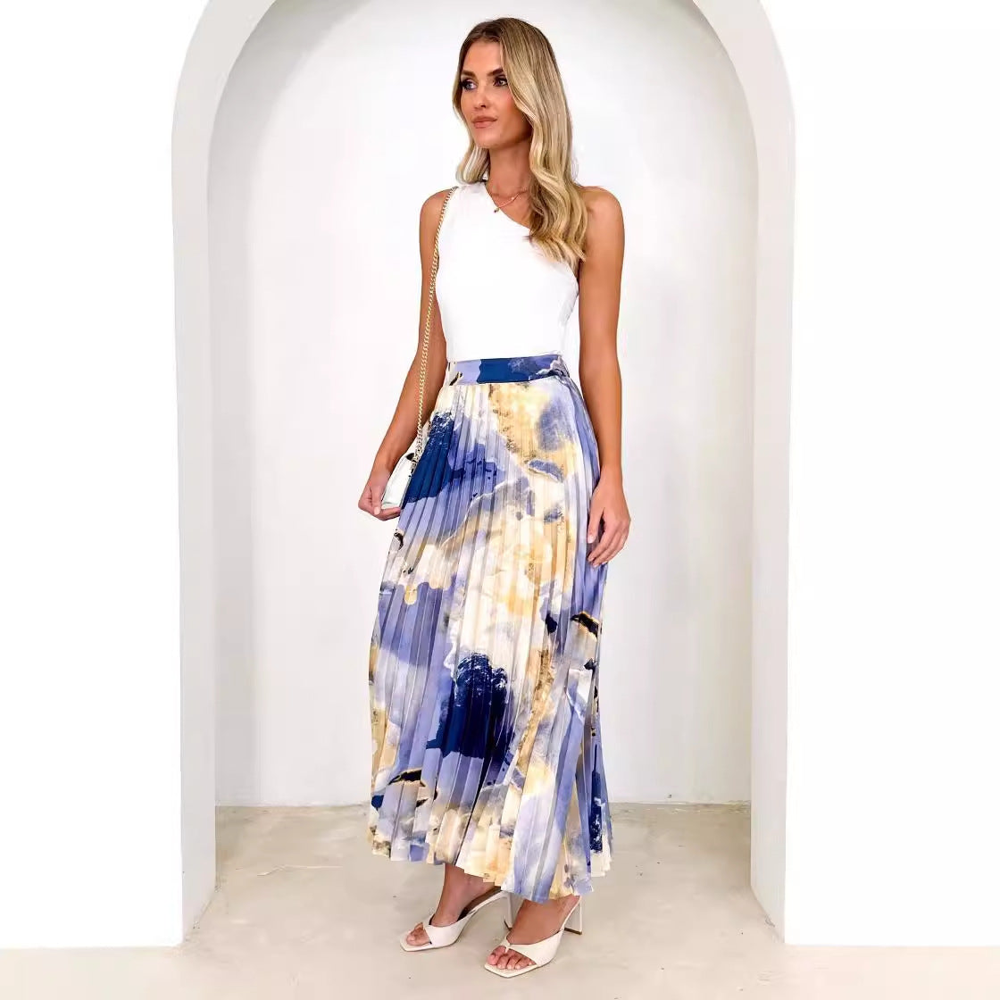 Pleated Wedding Guest Maxi Skirt for Women